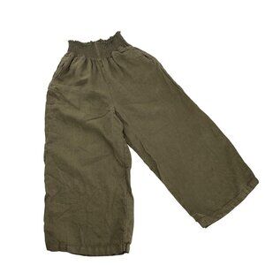 Wrap London Womens Green Linen Smocked Waist Wide-Leg Pants US 10 boho lagenlook